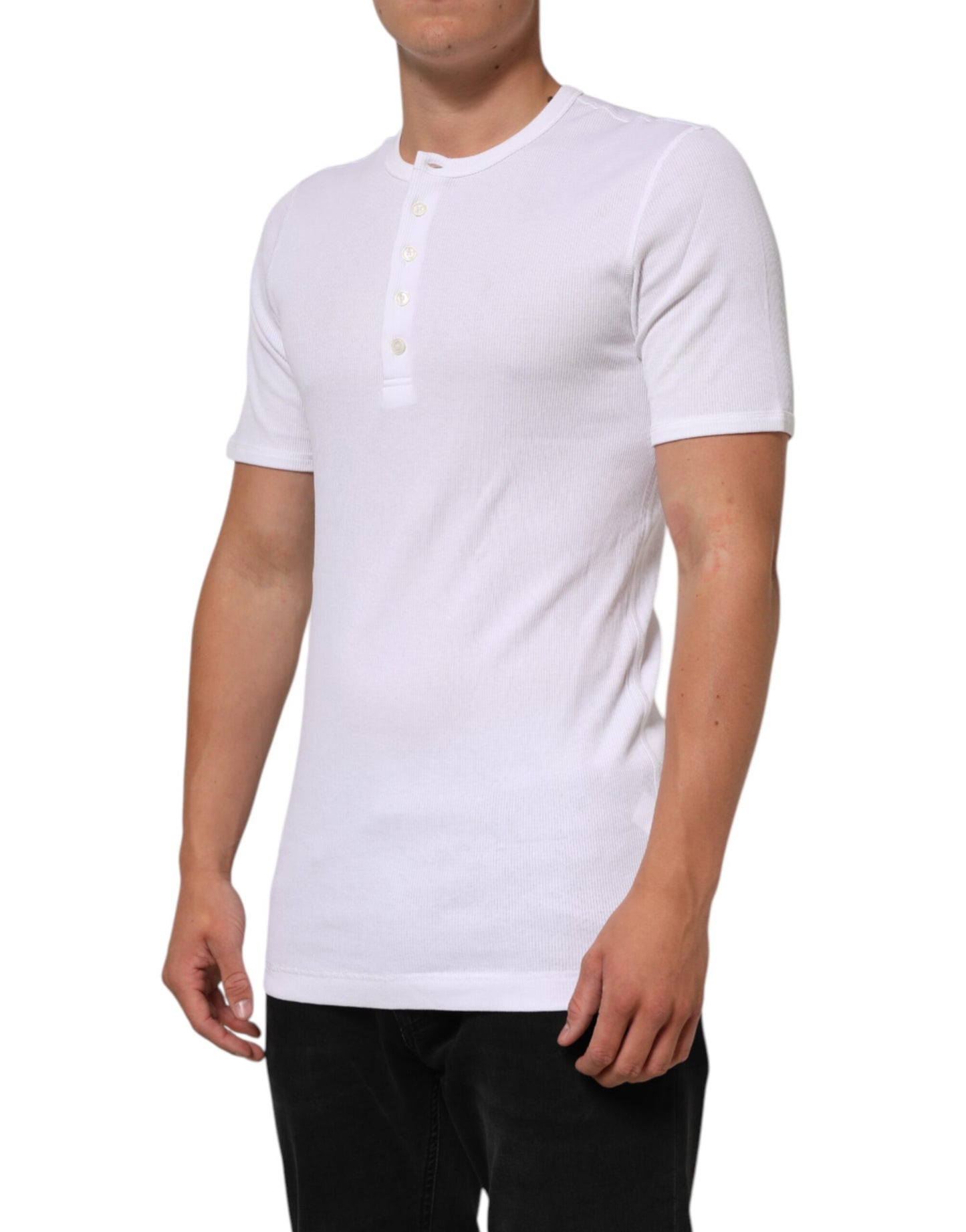 White Cotton Button Henley Shirt Men T-shirt