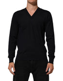 Black Cashmere Knit V-Neck Pullover Sweater