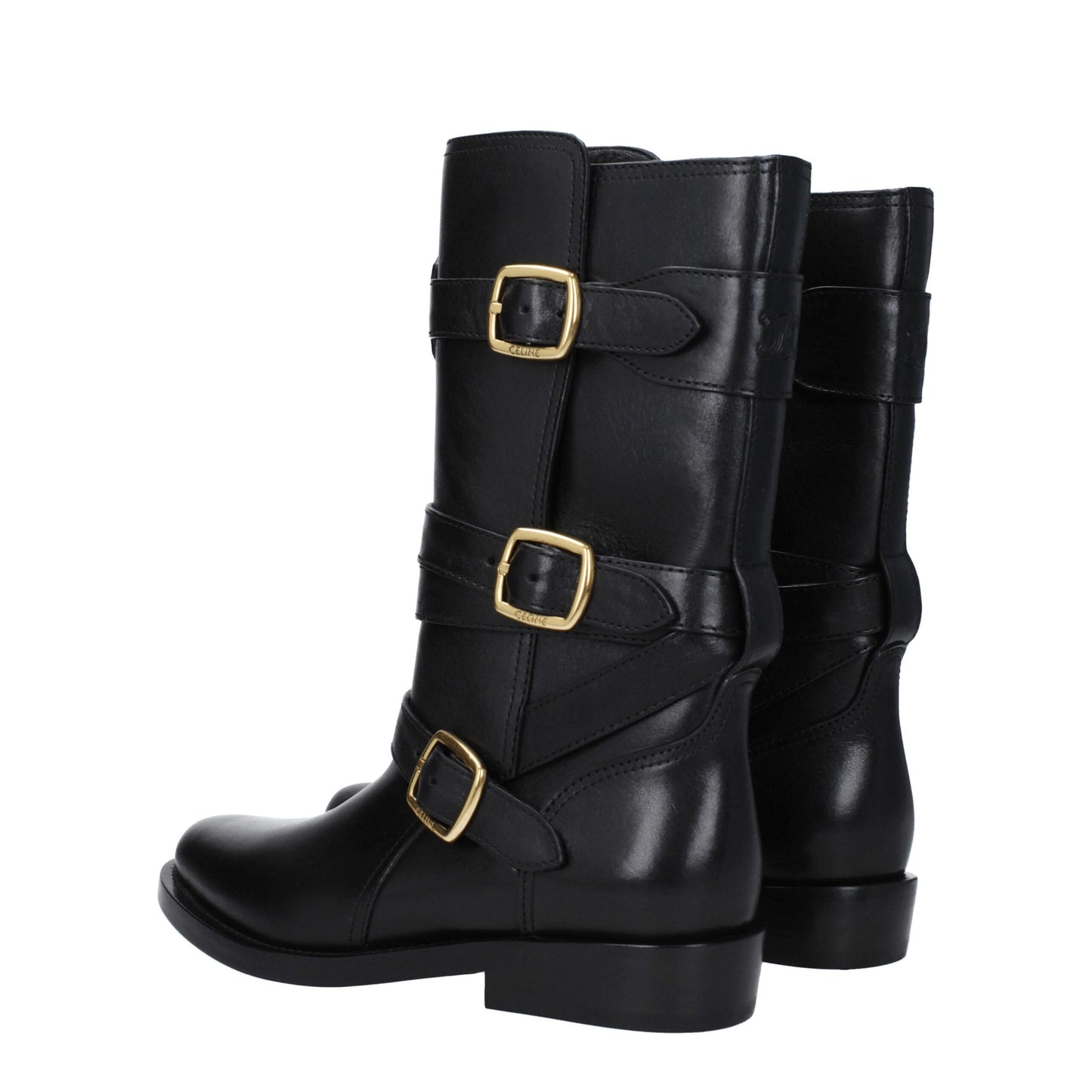Black Leather Flat Boots