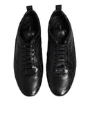Black Exotic Leather Low Top Sneakers Shoes