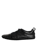 Black Exotic Leather Low Top Sneakers Shoes