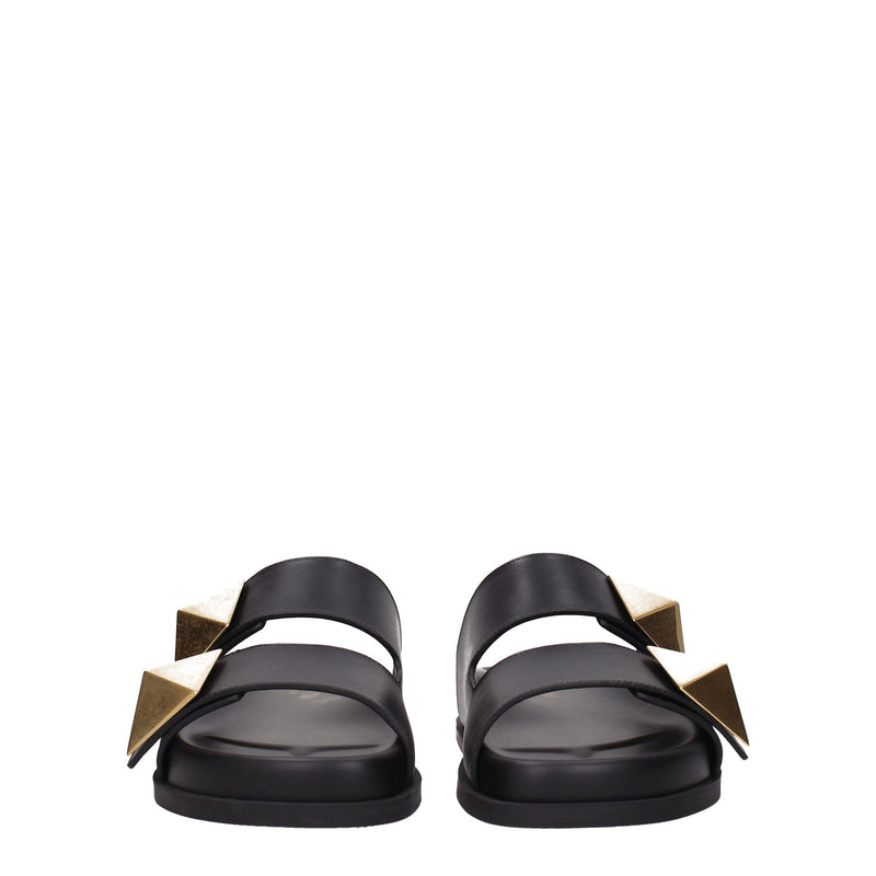 Black Leather Slippers Sandals