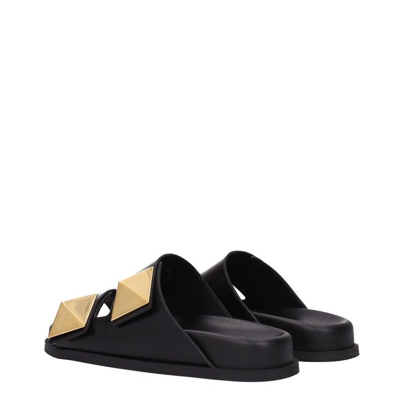 Black Leather Slippers Sandals