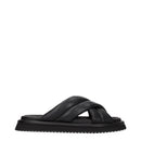 Black Leather Slippers Sandals