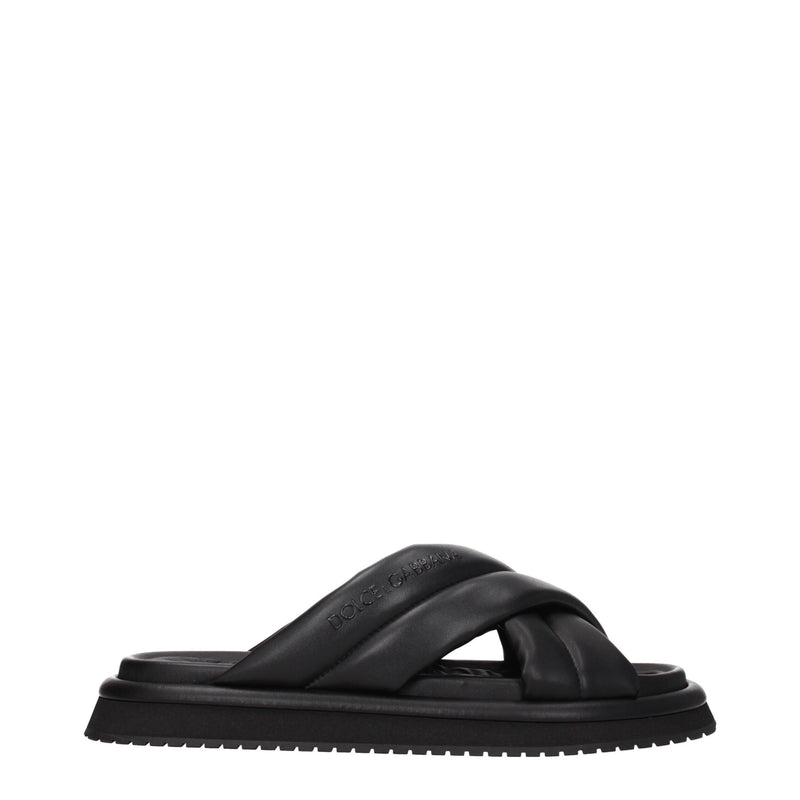 Black Leather Slippers Sandals