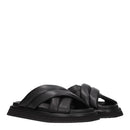 Black Leather Slippers Sandals