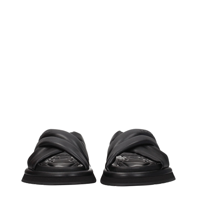 Black Leather Slippers Sandals