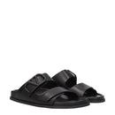 Black Leather Slippers Sandals