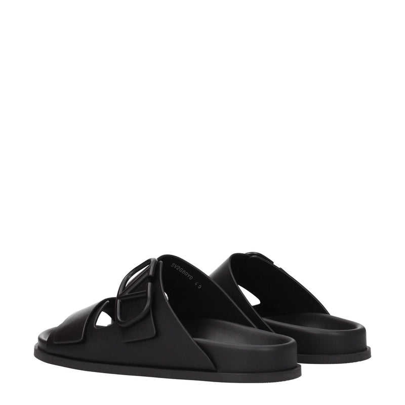 Black Leather Slippers Sandals