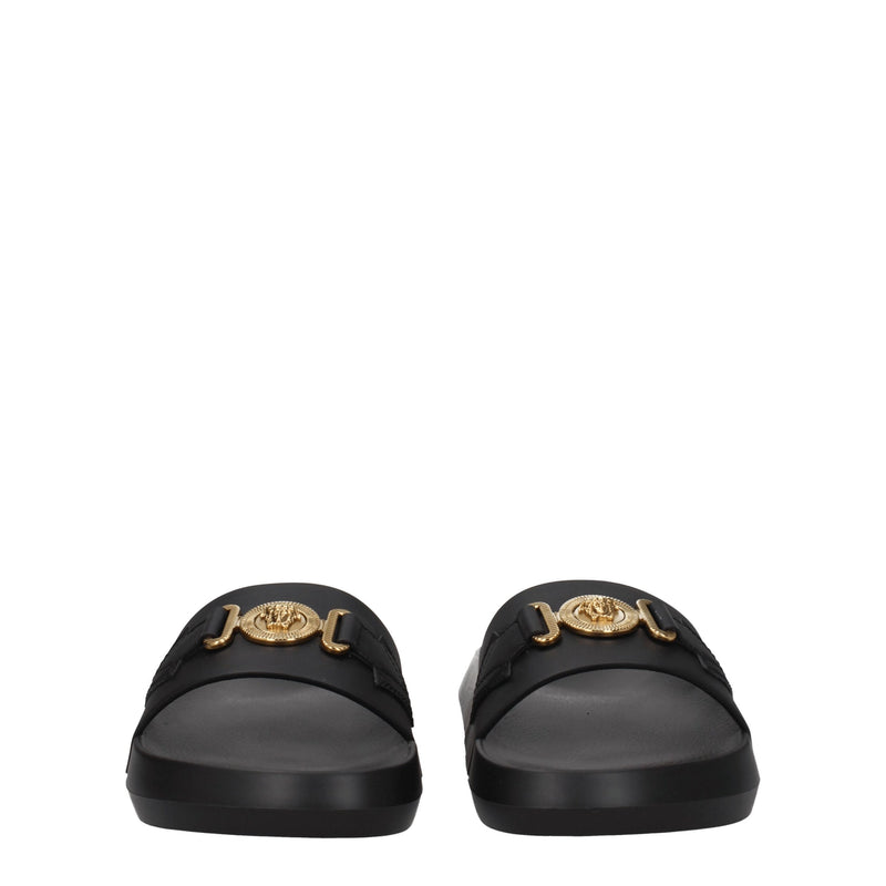 Black Leather Slippers Sandals
