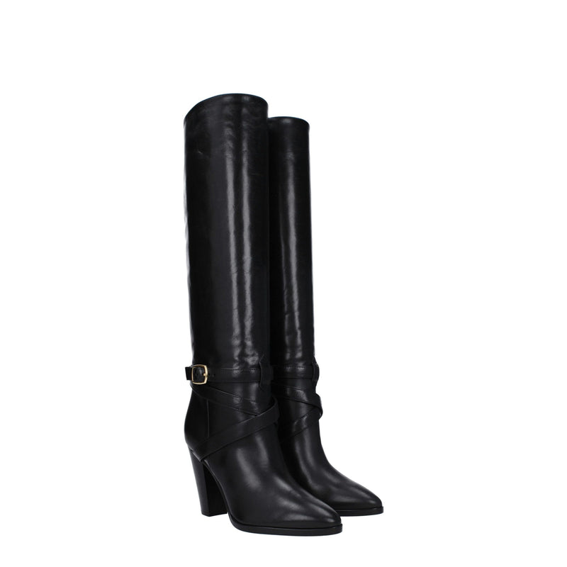 Black Leather High Heel Boots