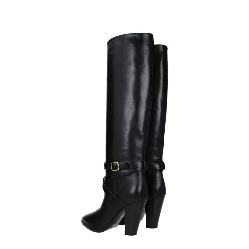 Black Leather High Heel Boots