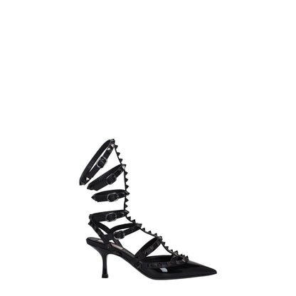 Black Leather Stiletto Heels Sandals