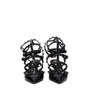 Black Leather Stiletto Heels Sandals