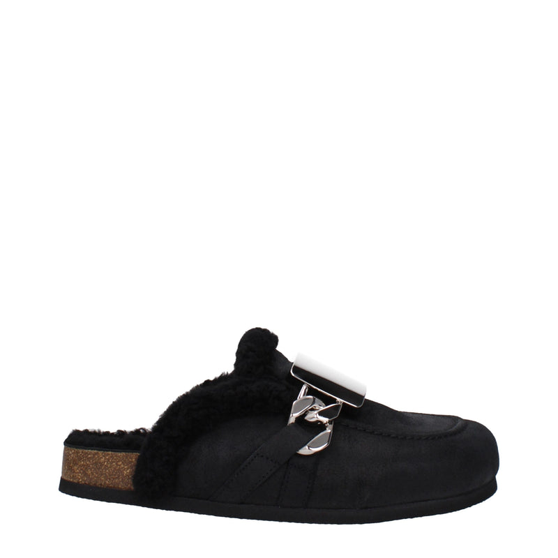Black Leather Slippers Sandals