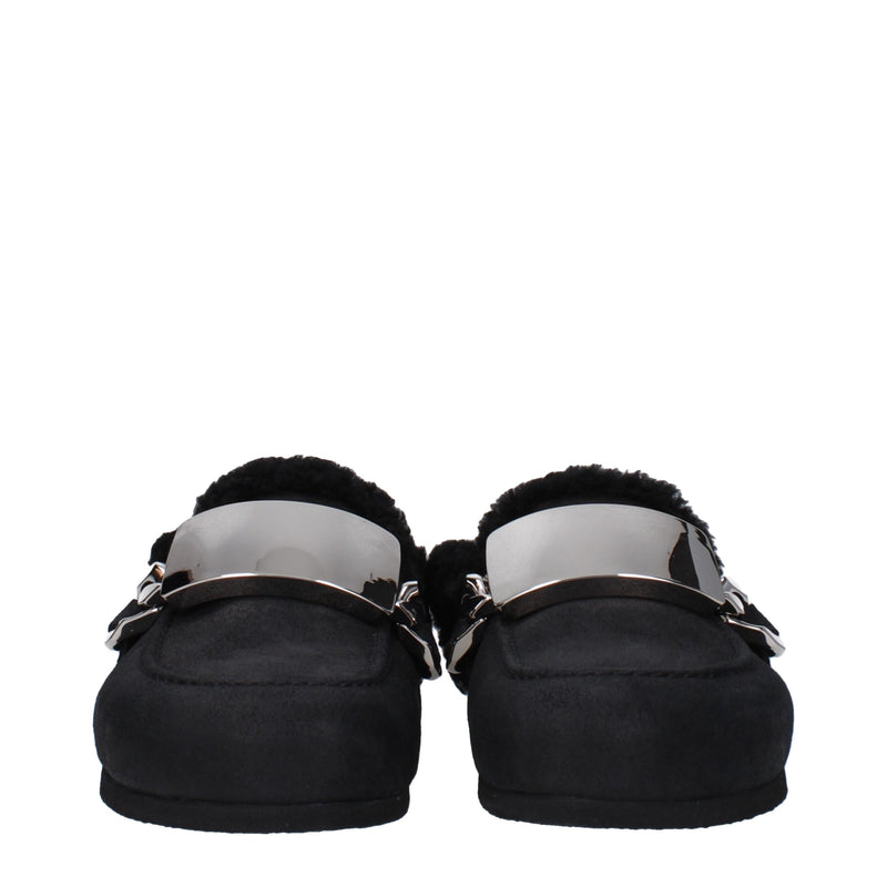 Black Leather Slippers Sandals