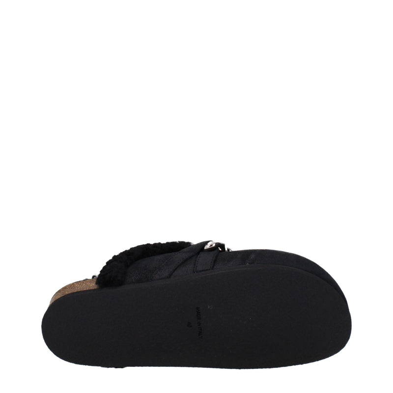 Black Leather Slippers Sandals