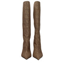 Beige Fabric High Heel Boots