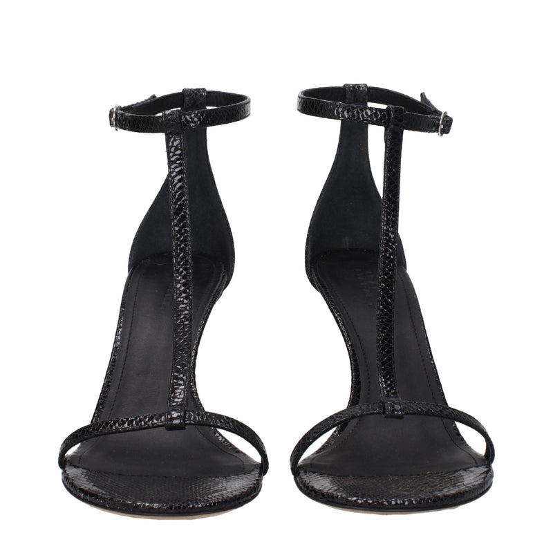 Black Leather Stiletto Heels Sandals