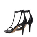 Black Leather Stiletto Heels Sandals