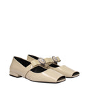 Beige Leather Ballet Flats