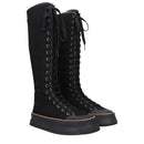 Black Fabric Lace-Up Boots