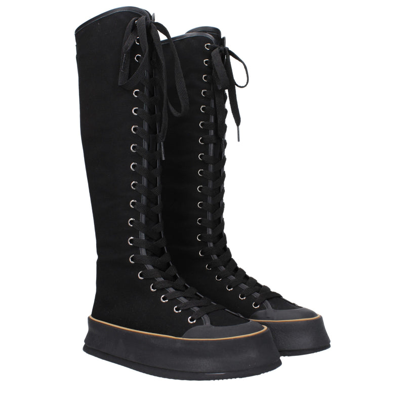 Black Fabric Lace-Up Boots