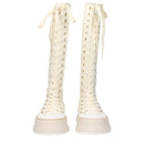 Beige Fabric Lace-Up Boots