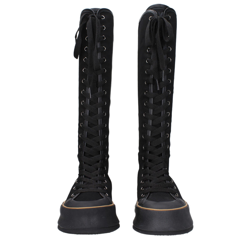 Black Fabric Lace-Up Boots