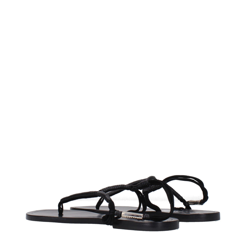 Black Leather Flip-Flop Sandals
