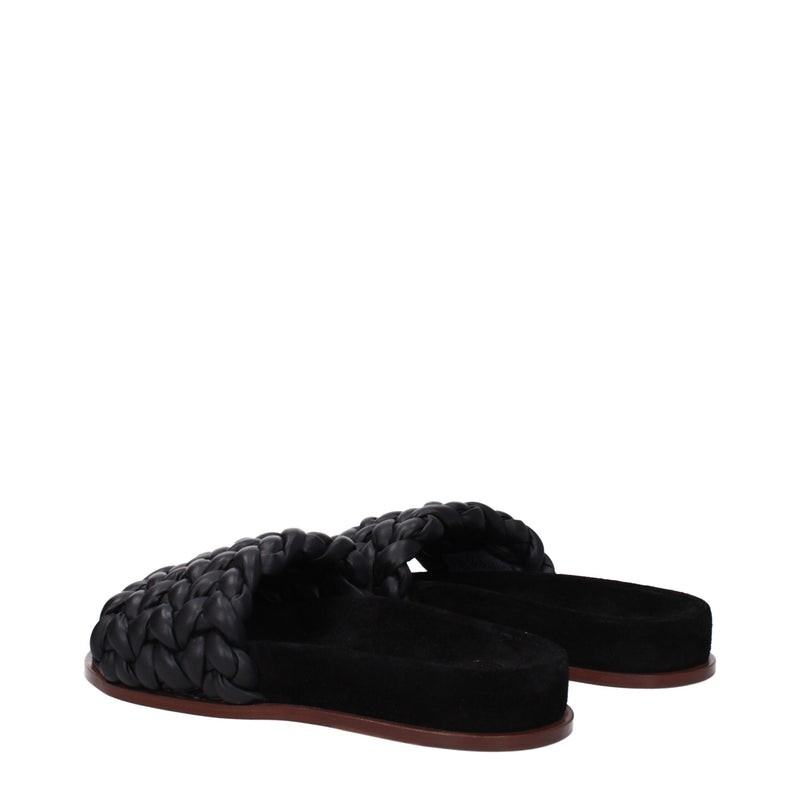 Black Leather Slippers Sandals