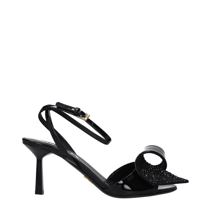 Black Leather Stiletto Heels Sandals