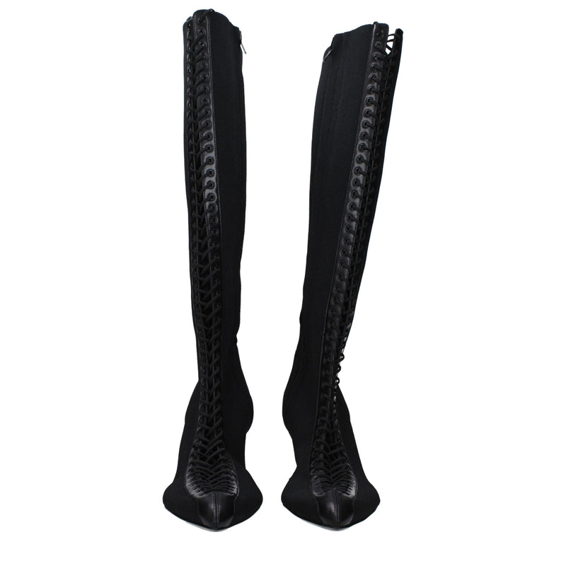 Black Fabric Lace-Up Boots