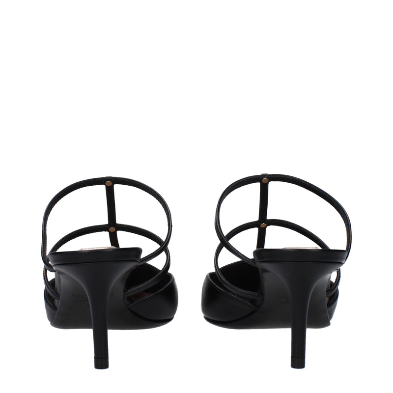 Black Leather Flat Sandals