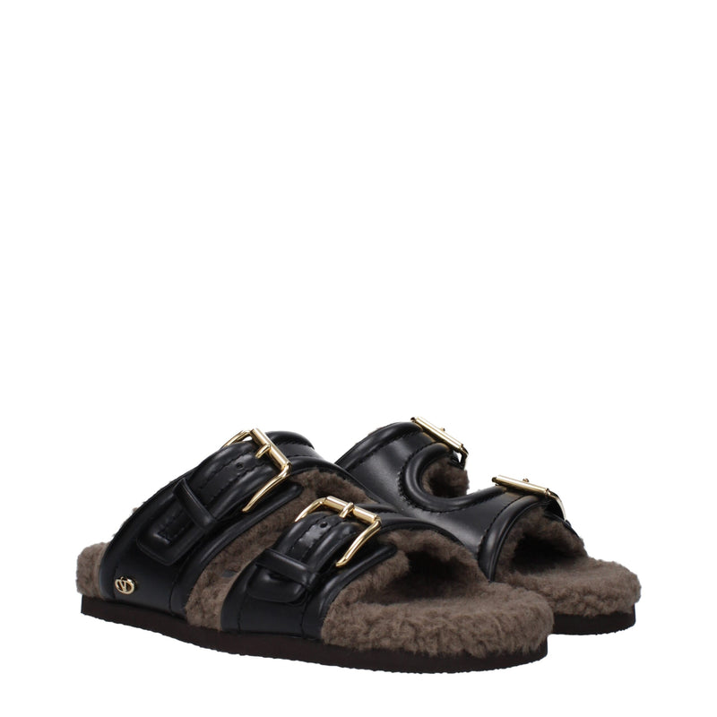 Black Leather Slippers Sandals