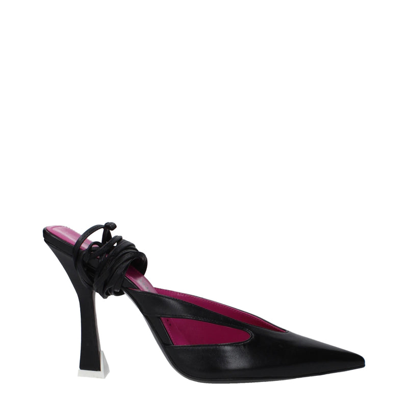 Black Leather Stiletto Heels Sandals