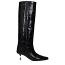 Black Leather High Heel Boots