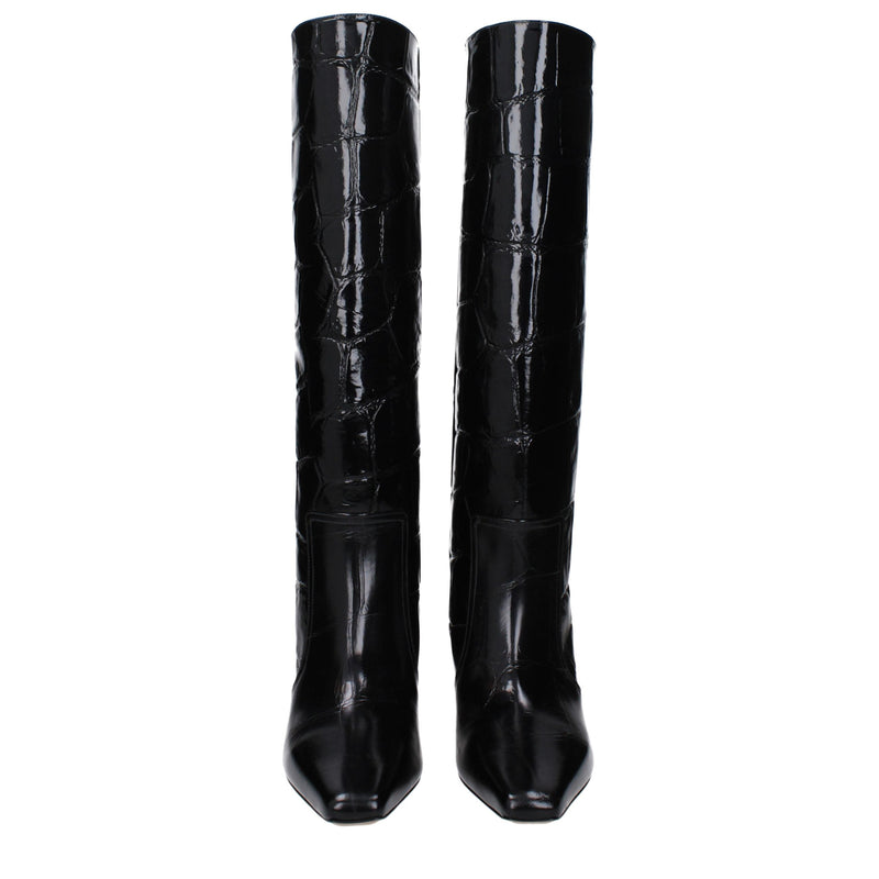 Black Leather High Heel Boots
