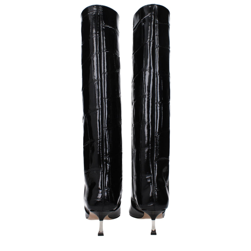 Black Leather High Heel Boots