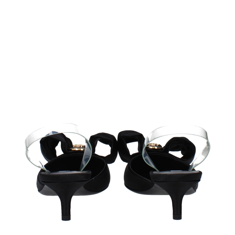 Black Satin Flat Sandals