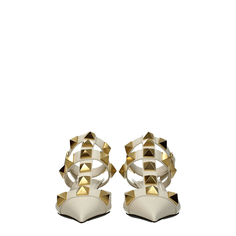 Beige Leather Stiletto Heels Sandals