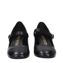 Black Leather Mid Heel Pumps