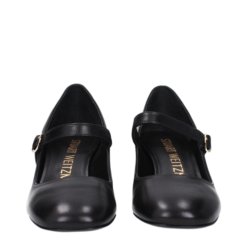 Black Leather Mid Heel Pumps