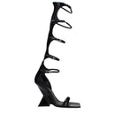 Black Leather Stiletto Heels Sandals