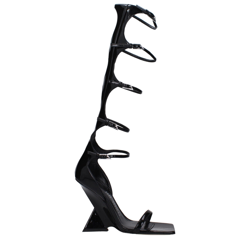 Black Leather Stiletto Heels Sandals