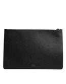 Black Leather Golden Pig Print Men Clutch Pouch Borse Bag