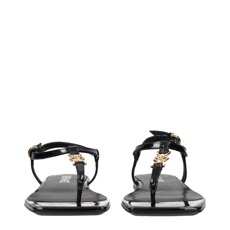 Black Leather Flip-Flop Sandals