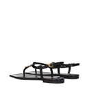 Black Leather Flip-Flop Sandals