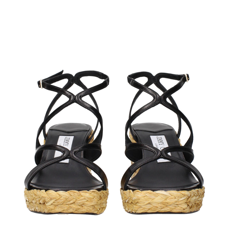 Black Leather Wedges Sandals