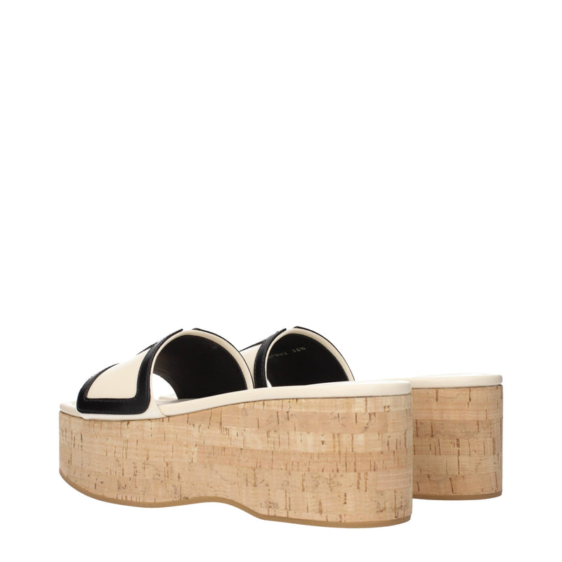 Beige Leather Wedges Sandals